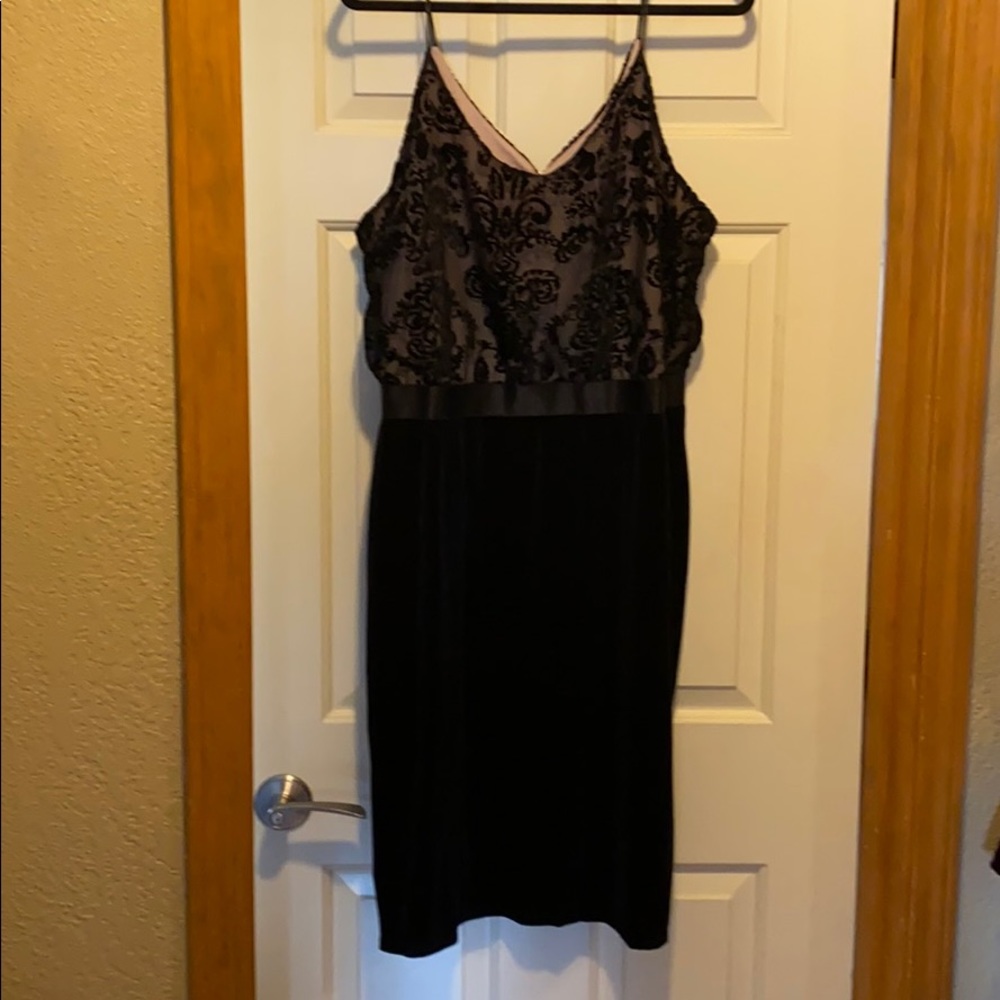 Spaghetti strap lace and velvet party dress.